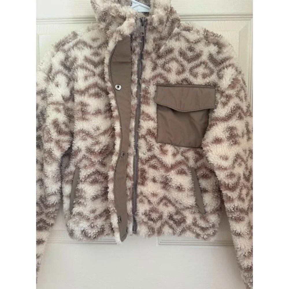 Abercrombie & Fitch XXS Fleece Jacket Faux Fur Pattern Zip Up Y2K
